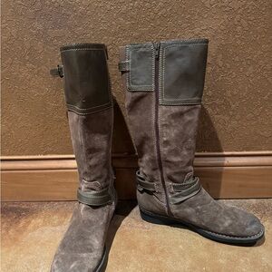 Clarks Womens Boots 11M Plaza Steer Buckle Brown Suede Knee High Flat 11M